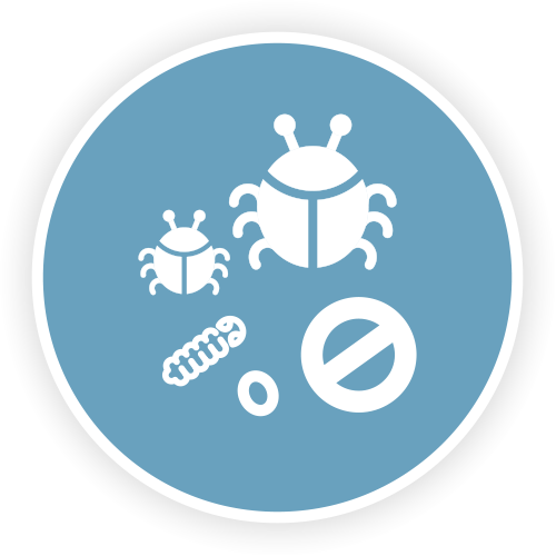 Icon mit Insekten, Larven und Eiern und einem Stopzeichen